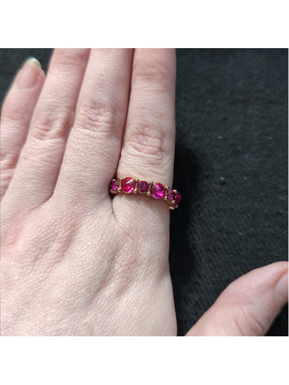 Gold Tone Fuchsia Pink Rhinestone Eternity Band Statement Ring - size 8